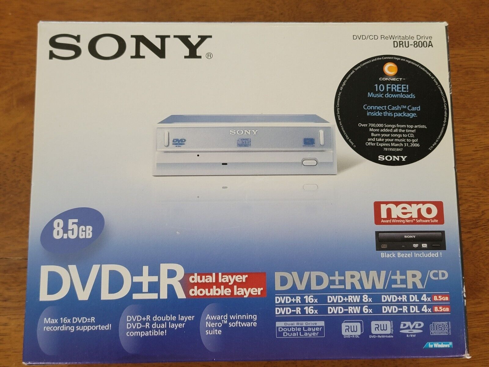 Sony DVD+-R Dual Layer 8.5GB 16X Rewritable DVD/CD Burner DRU-800A.Never Opened.