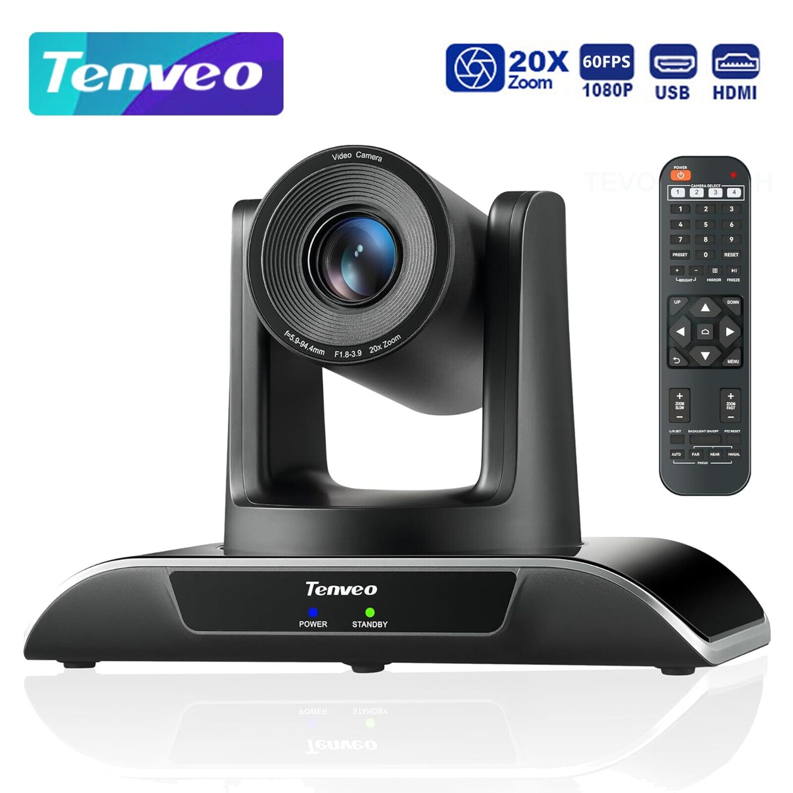 Tenveo HD1080P 60FPS 20X Zoom USB3.0 and HDMI Conference Live Streaming Camera