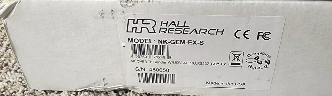 Hall Technologies GEM-EX-S Dual 4K HDMI, USB, AUDIO, & RS-232 over 1 CAT6 Extend