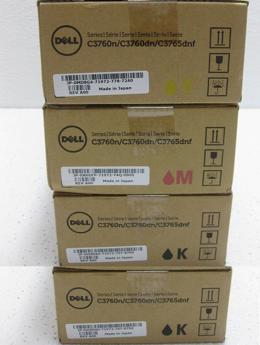 Set 4 GENUINE DELL W8D60 XKGFP MD8G4 HIGH YIELD Toners C3760dn C3765dnf NO CYAN