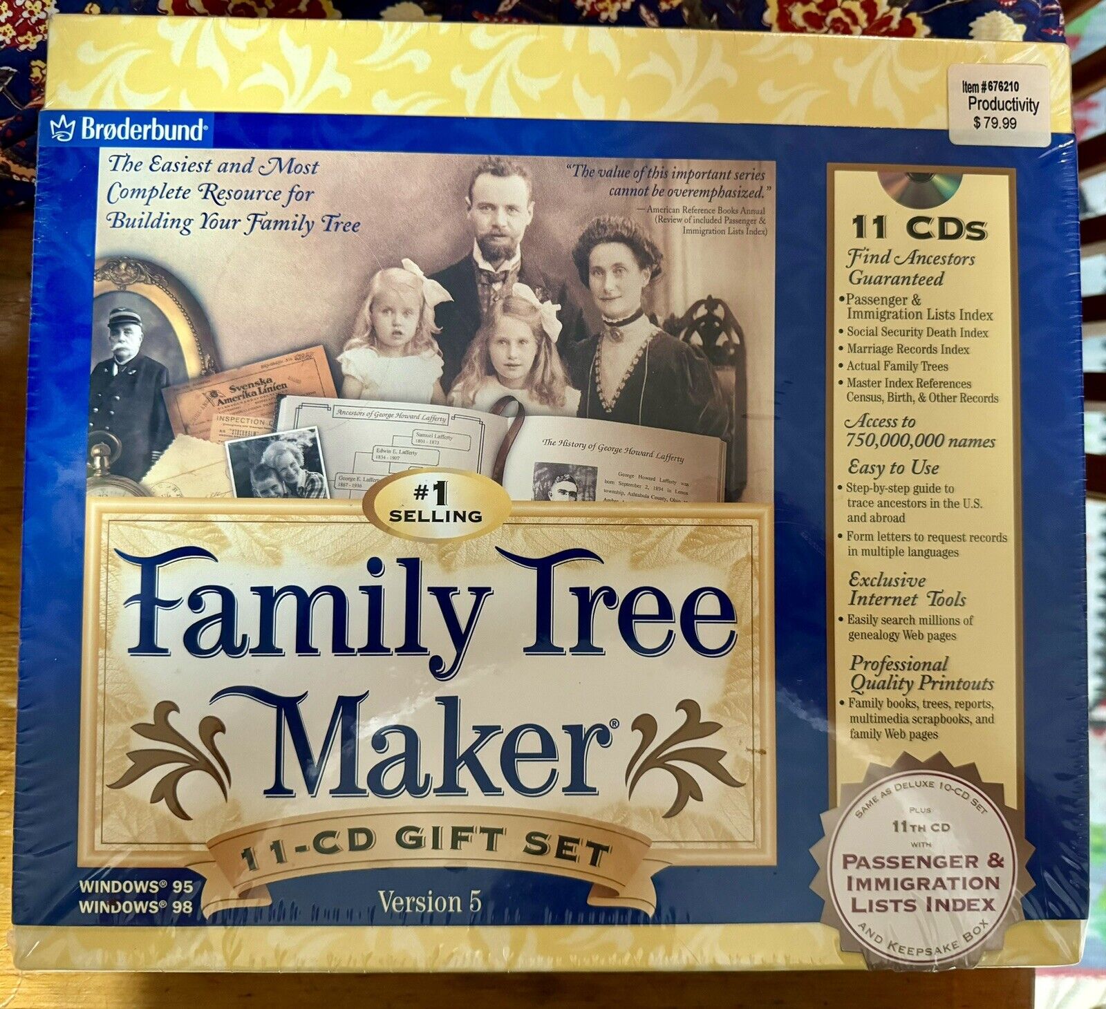 Family Tree Maker Version 5 11-CD Gift Set PC WIN 95/98 Broderbund NEW SEALED