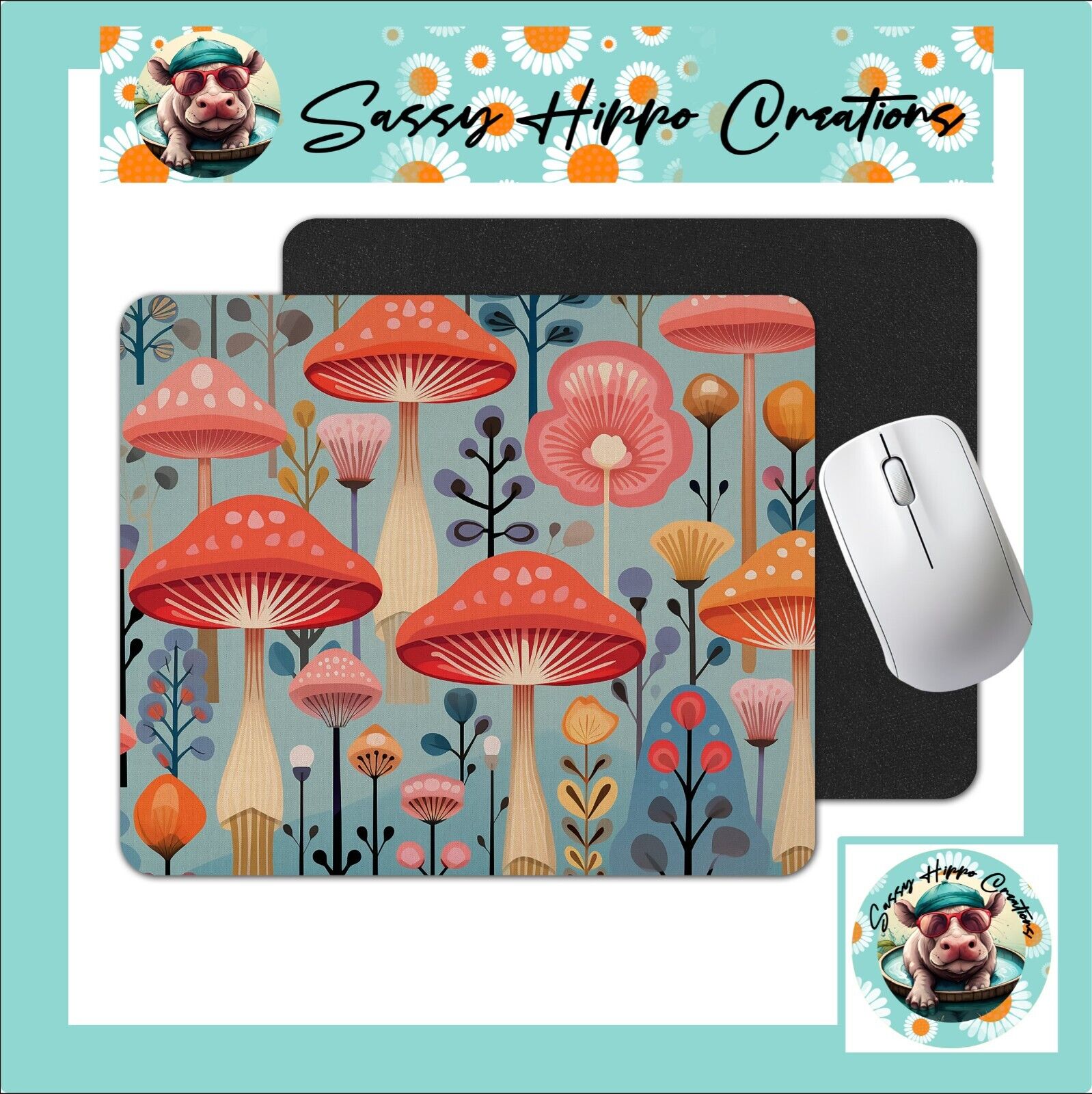 Mouse Pad Mushroom Vintage Retro Abstract Anti Slip Back Easy Clean Sublimated
