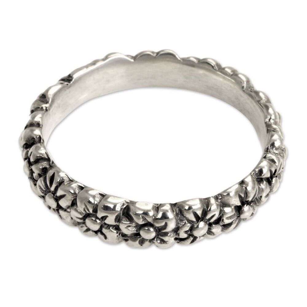 Delightful Flower Garland Suitable for Stacking Artisan 925 Sterling Silver Ring