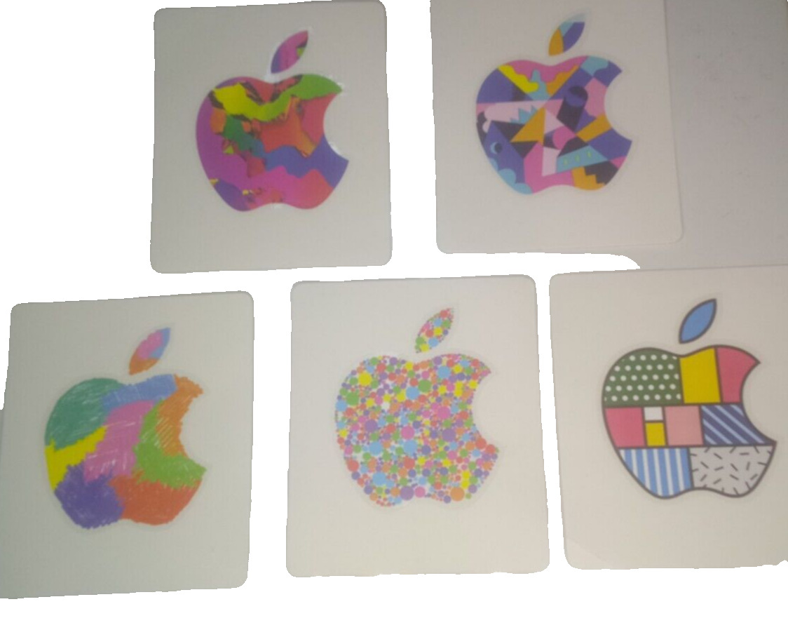 Lot of 5 Genuine Apple Logo Stickers Different Patterns Used Gift Cards Decals