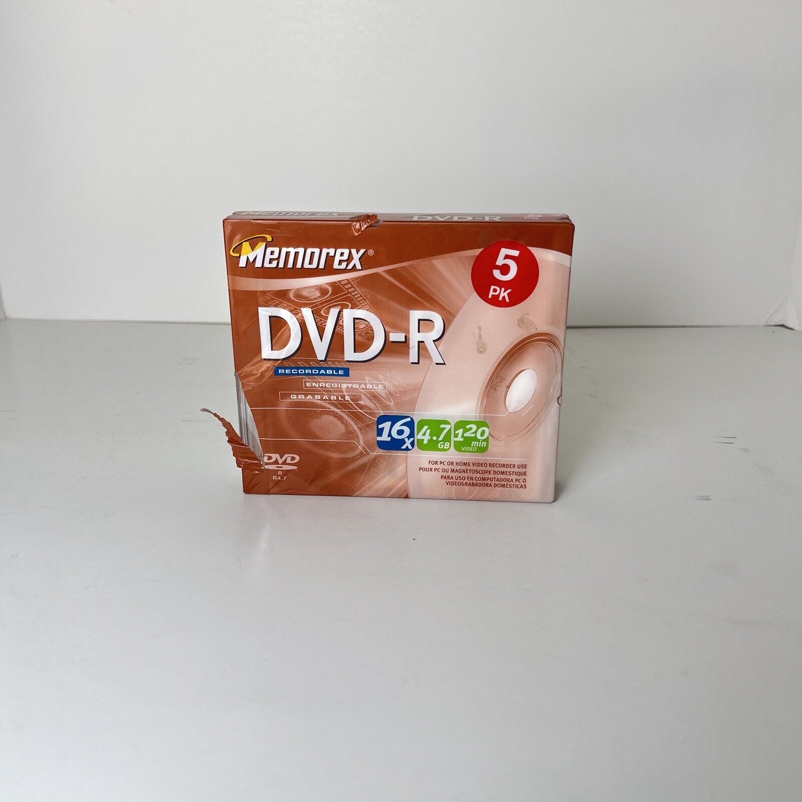 Memorex DVD-R 5 Pack 16X 4.7GB Recordable 120 Min With Cases New Sealed Package