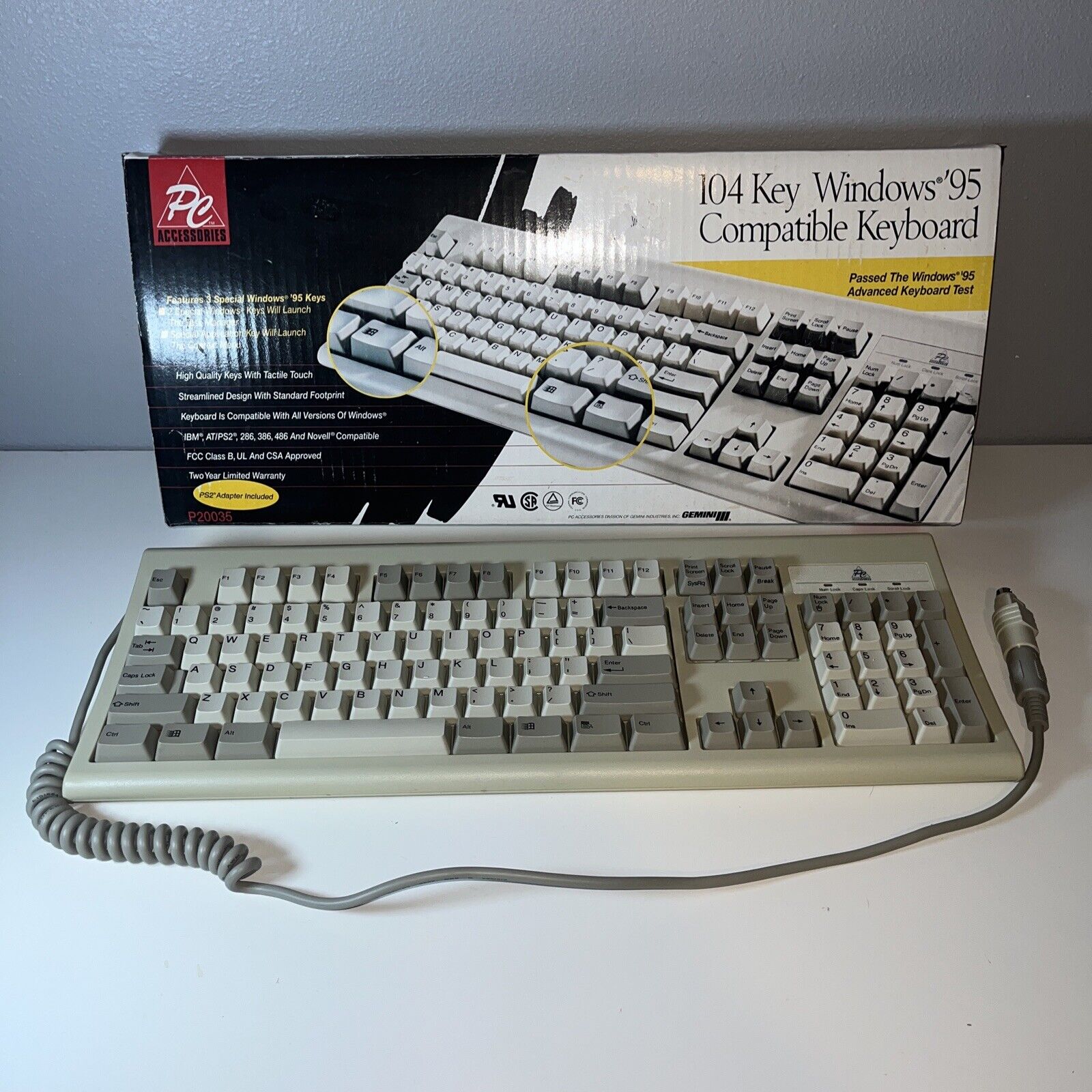 Vintage PC Accessories Keyboard P20035 With PS2 Adaptor Windows 95