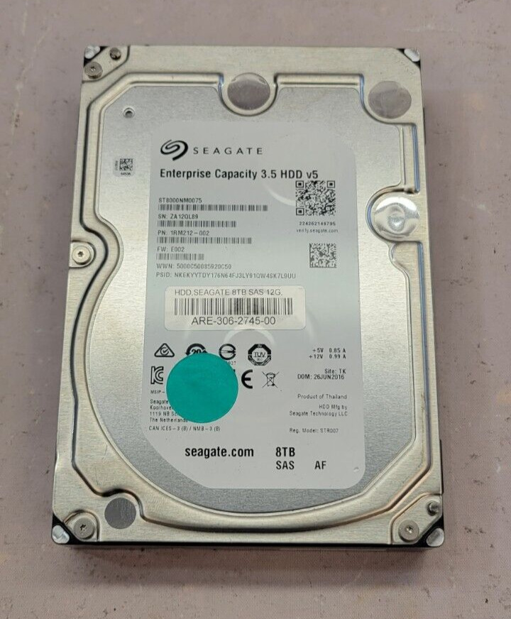Seagate Enterprise 8TB SAS Hard Drive ST8000NM0075 - TESTED AND WIPED