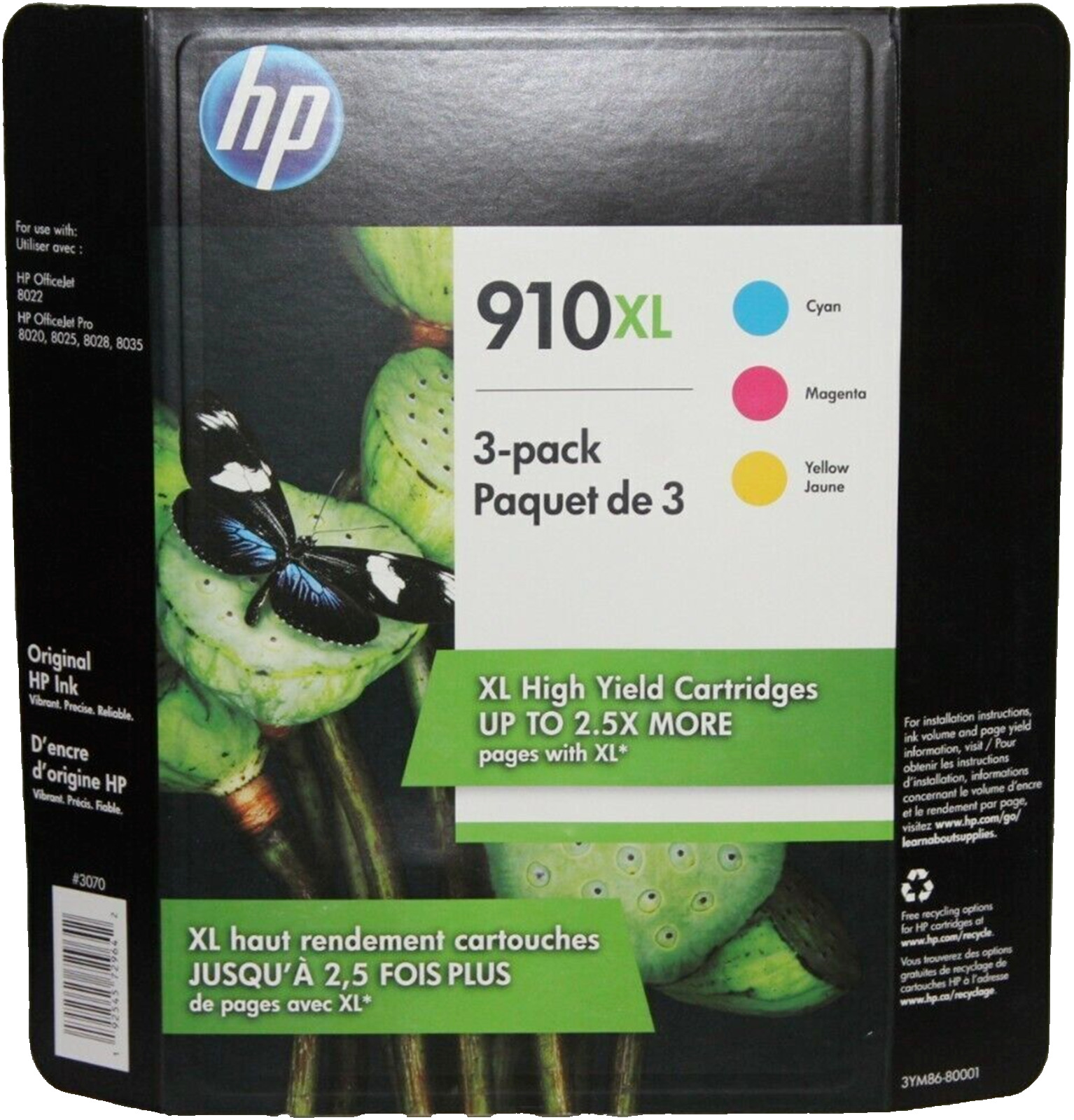 New Genuine HP 910XL Cyan Magenta Yellow ink Cartridges In Retail Box