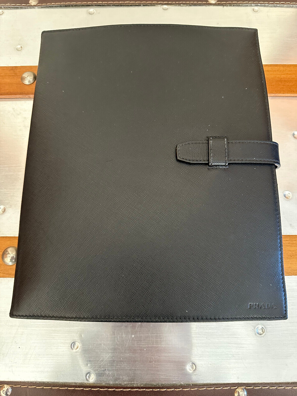 Prada Milano Saffiano Black Leather iPad Case Rare Vintage Made In Italy