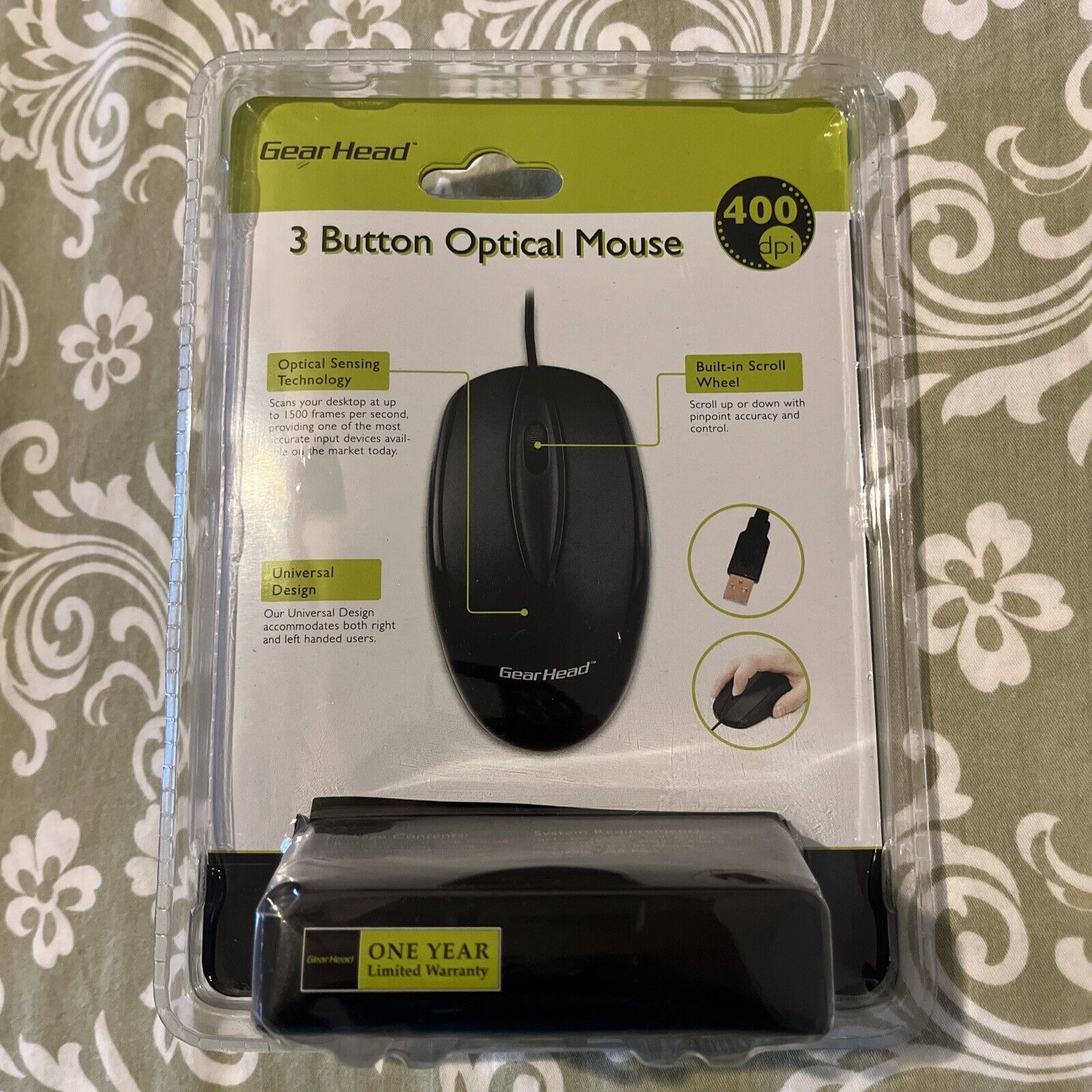New Gear Head OM3400U 3 Button Optical Standard USB Wired Mouse