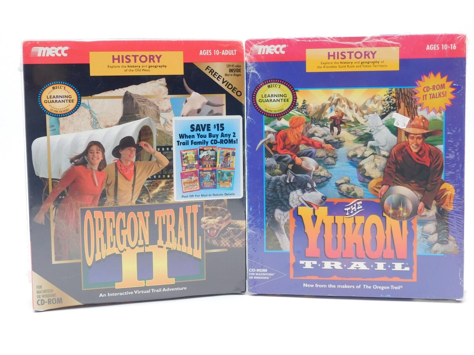 Vtg mecc Oregon Trail II and Yukon Trail CD ROM Computer Video Games NEW 