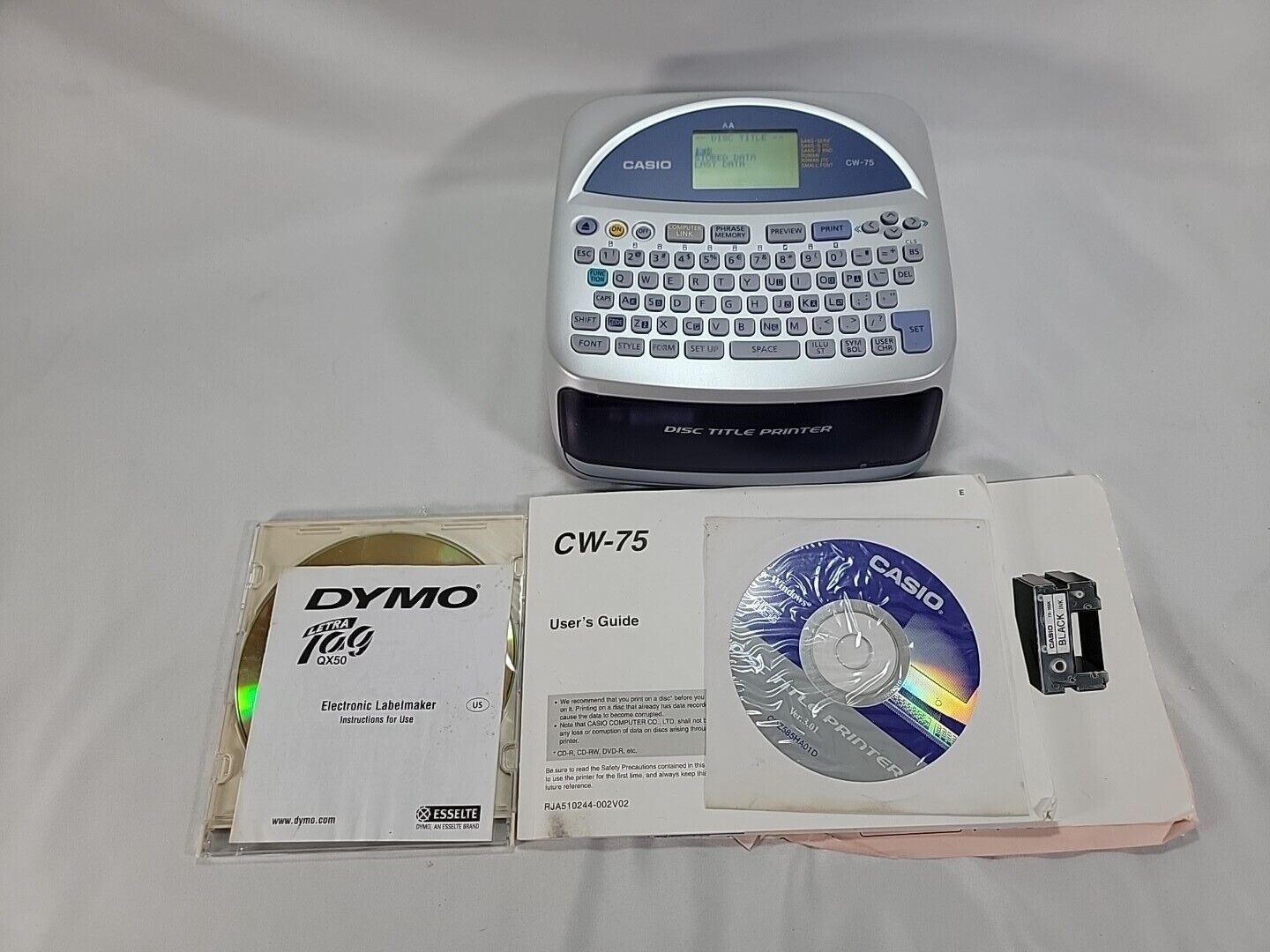 Casio Disc Title Printer CW-75 w/ Manual And CD -Qwerty Keyboard Tested /Working