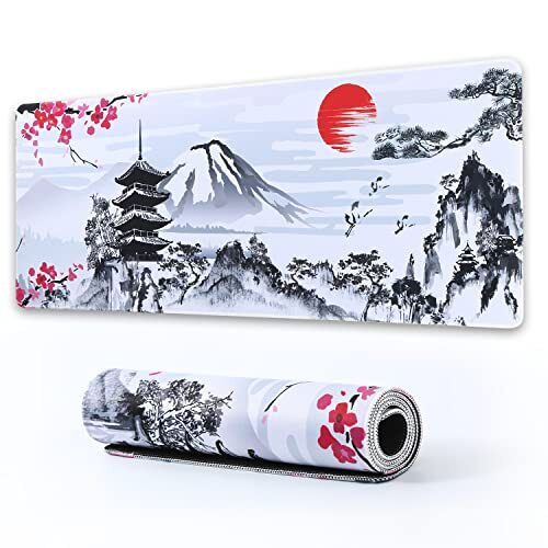 DKFVUA Japanese Cherry Blossom Large Mouse Pad, Desk Mat with Non-Slip Rubber...