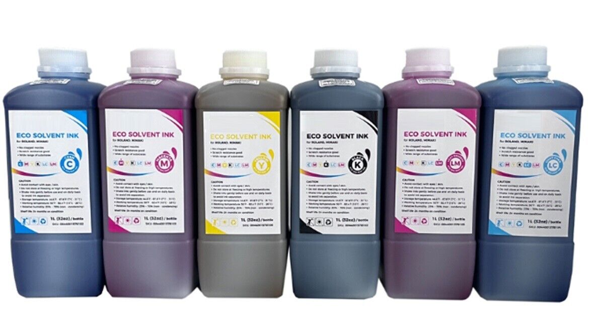 6 x BULK INK REFILL PREMIUM ECO SOLVENT INK FOR ROLAND MUTOH AND MIMAKI 6,000ML