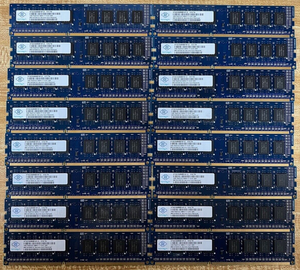 Lot of 16x 4GB Nanya 1Rx8 PC3-12800U DDR3-1600 Desktop RAM 64GB Total