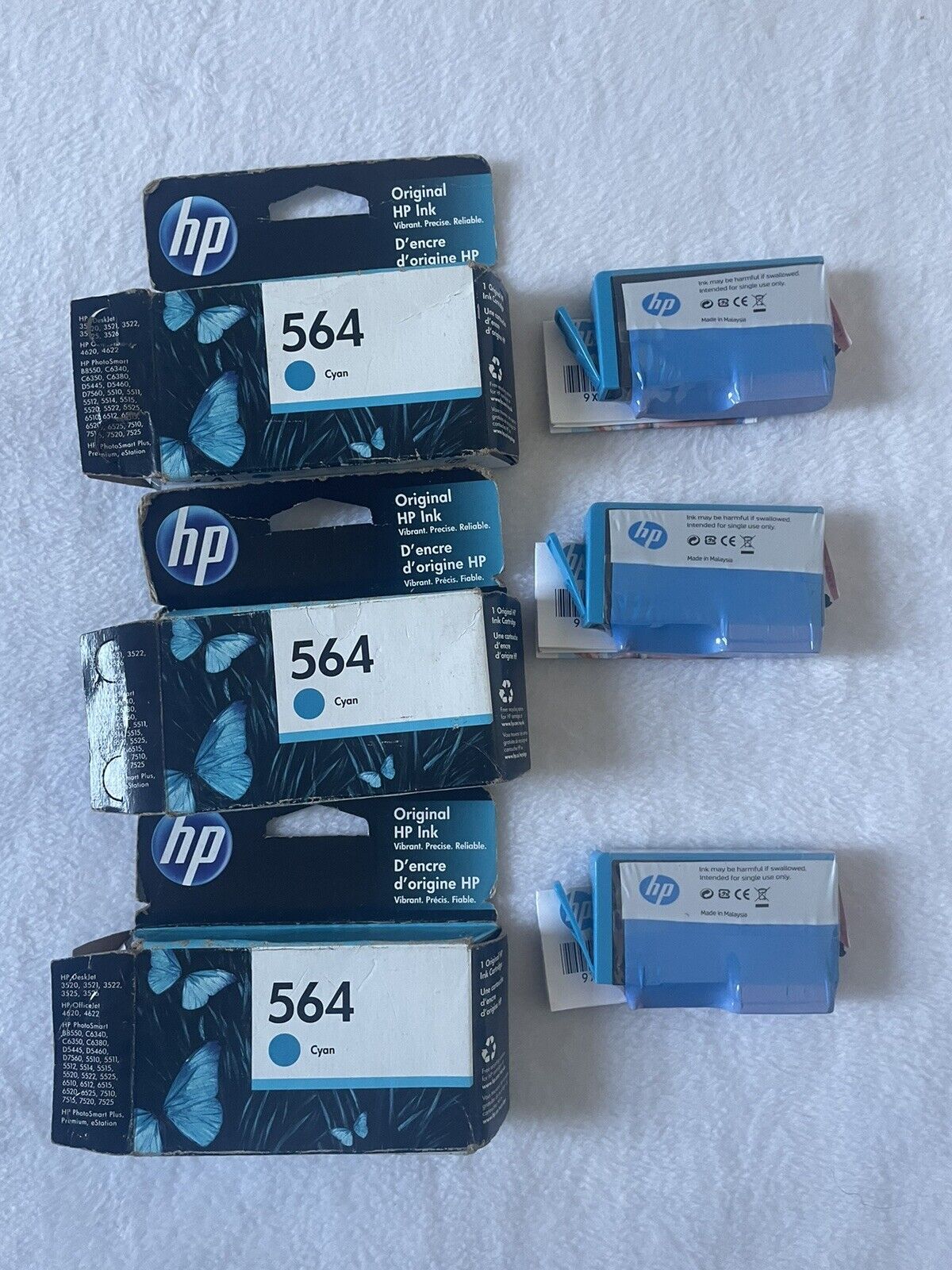 Genuine HP 564 Original Cyan Ink Cartridge Exp 03/2022 (Factory Sealed) LOT OF 3