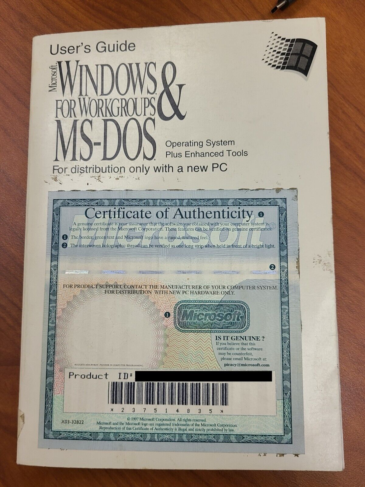 Vintage MS Windows For Workgroups & MS-DOS Manual & COA