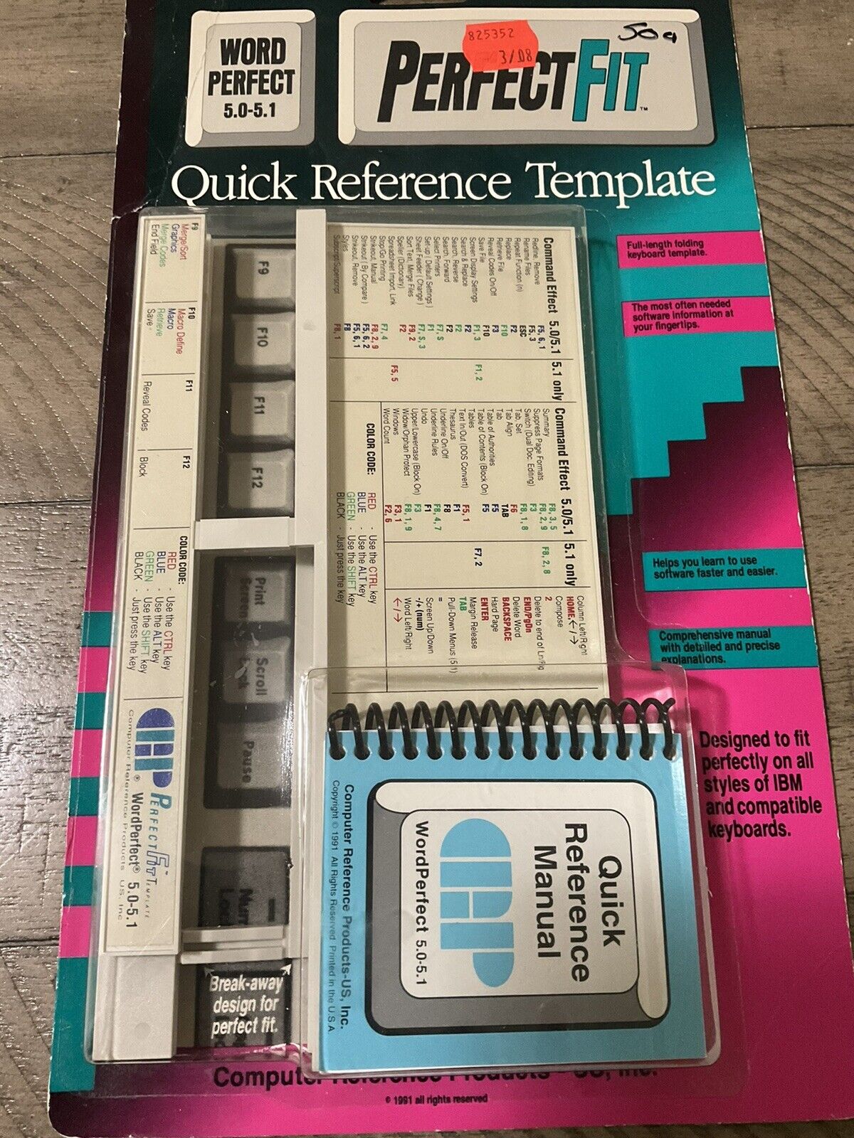 VINTAGE NOS 1991 WORD PERFECT 5.0-5.1 QUICK REFERENCE TEMPLATE FOR IBM & OTHERS