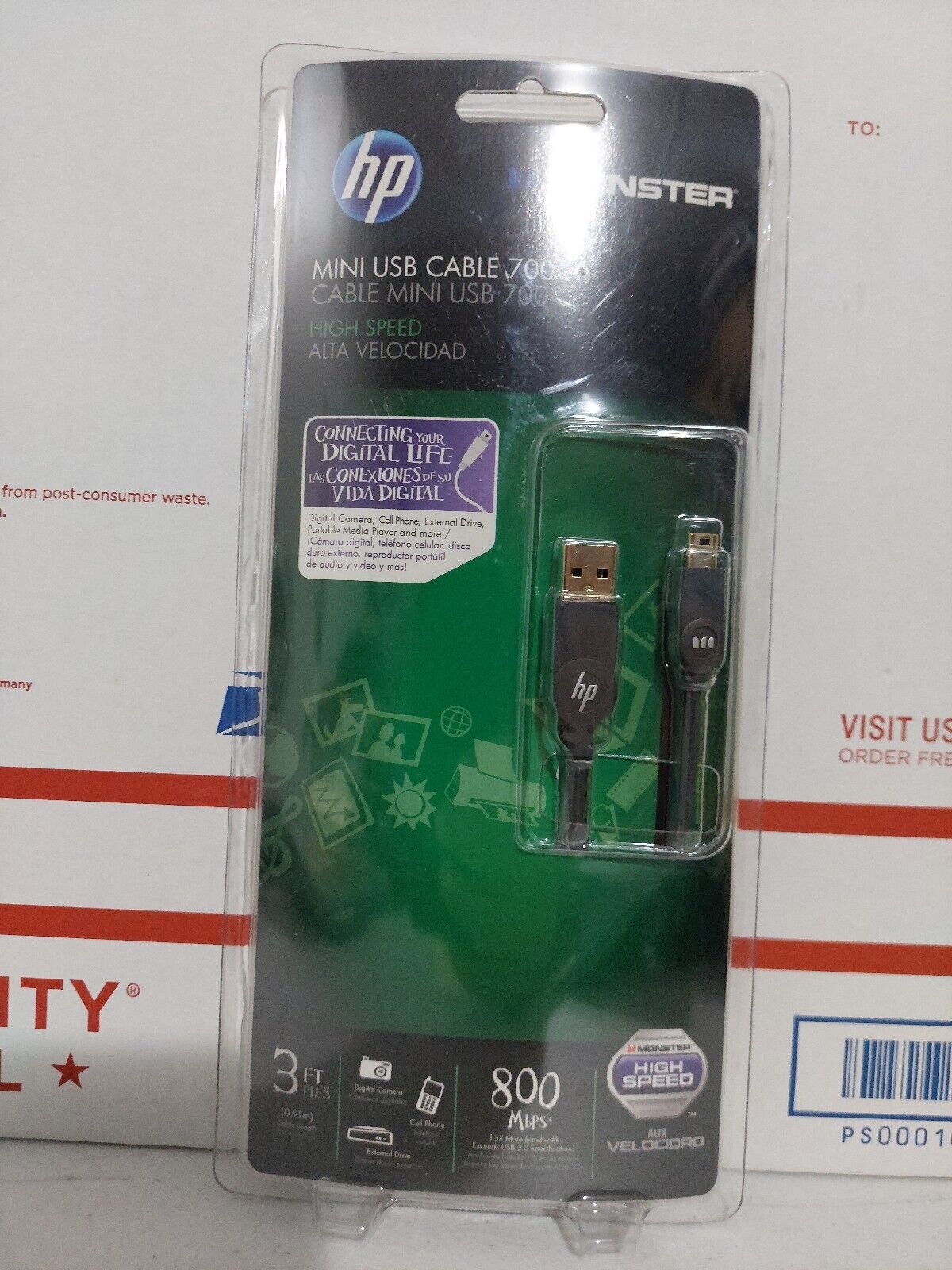 HP USB Cable 700 A to Mini-B 3\' Black Sync Charge Data Monster High Speed