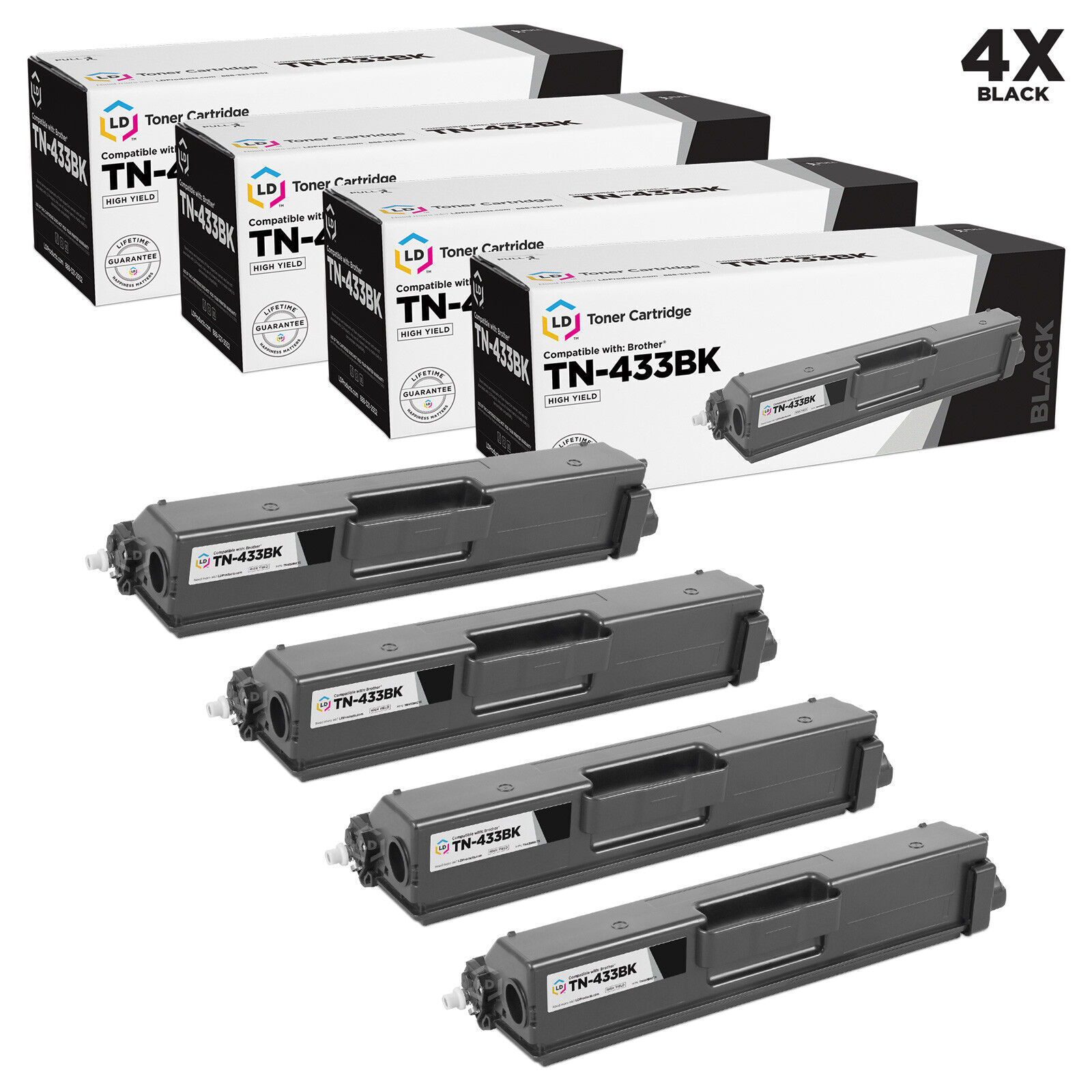LD Products Compatible Toner Cartridge for Brother TN433BK HY Black 4 Pack