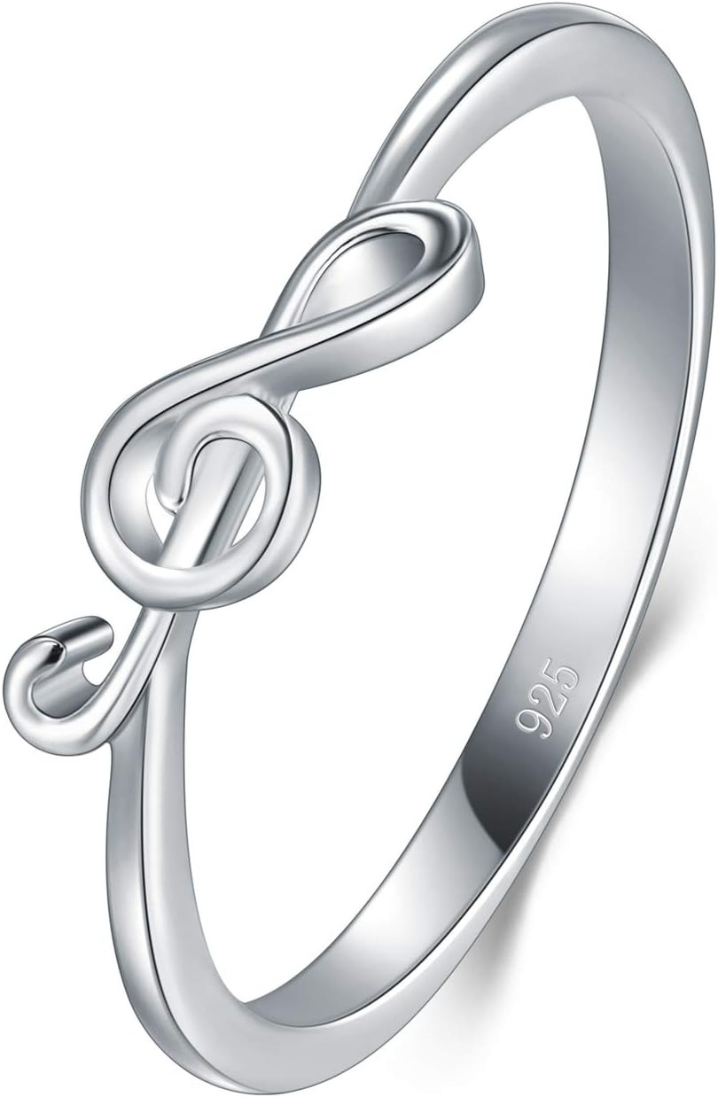 925 Sterling Silver Ring - Stackable Music Note Band - Comfort Fit Silver Rings 