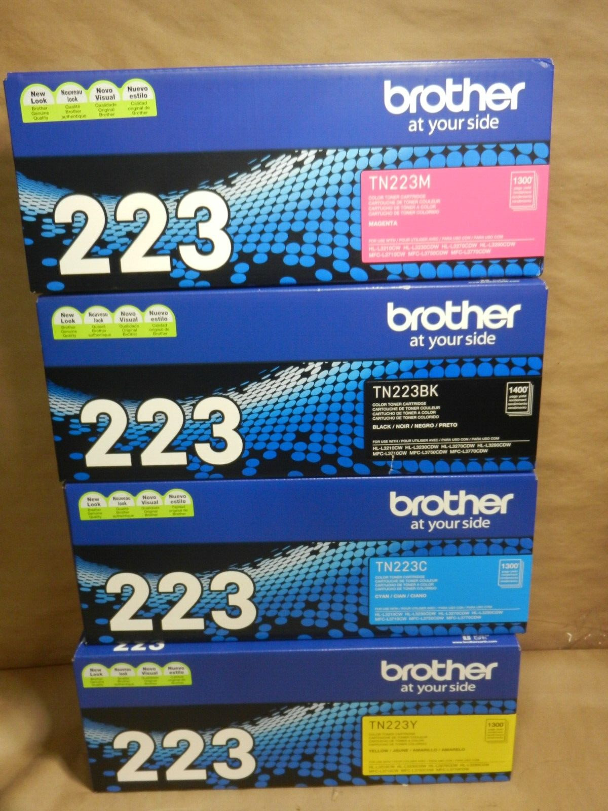 Genuine Brother Set Of 4 Toner Cartridges TN223C, TN223M  TN223Y TN233BK