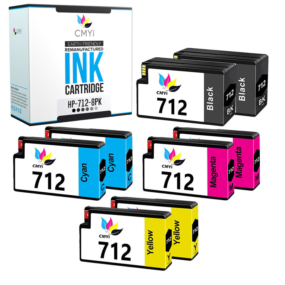 8 Pack Ink Cartridges for HP 712 fits DesignJet Studio T210 T230 T250 T630 T650