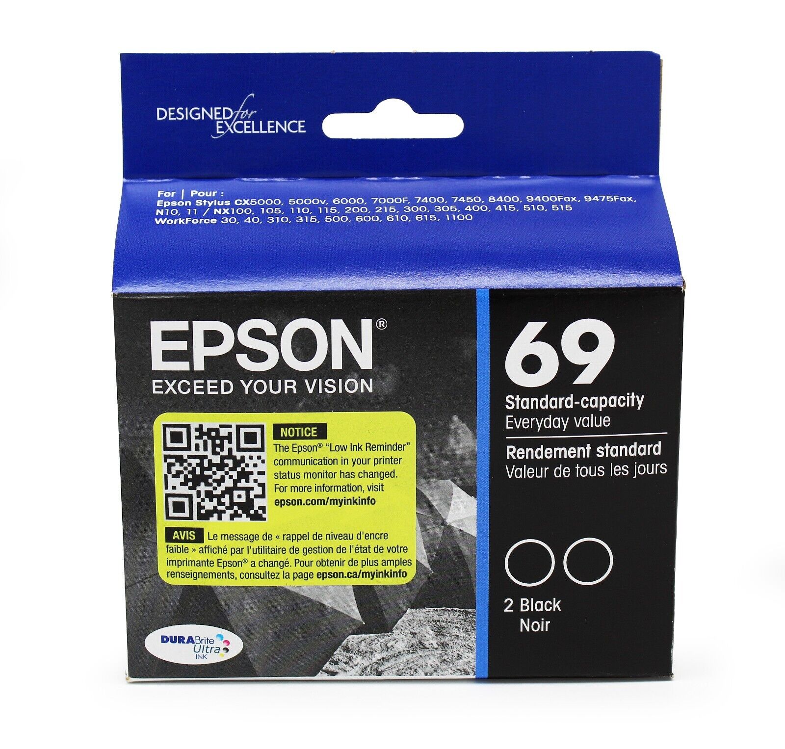 *11/2026* Genuine Epson 69 Black Ink Cartridge Twin Pack (T069120-D2)