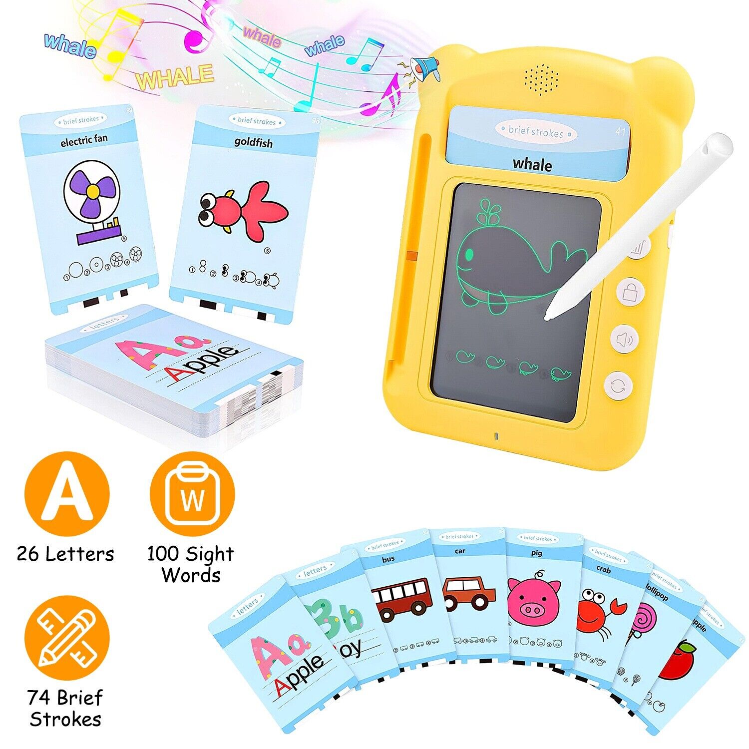 Electronic Talking Flash Cards 100 Sight Words 5.5In Toddler LCD Writing Tablet