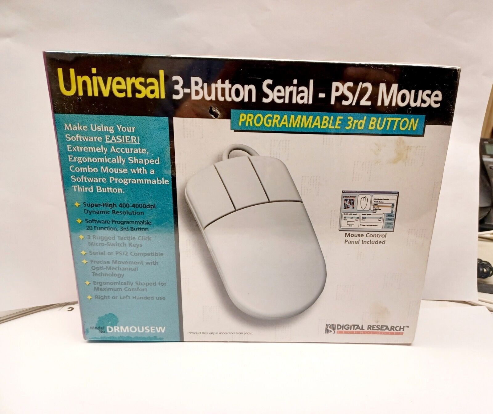 Vintage Digital Research Universal  3-Button Serial - PS/2 Mouse  