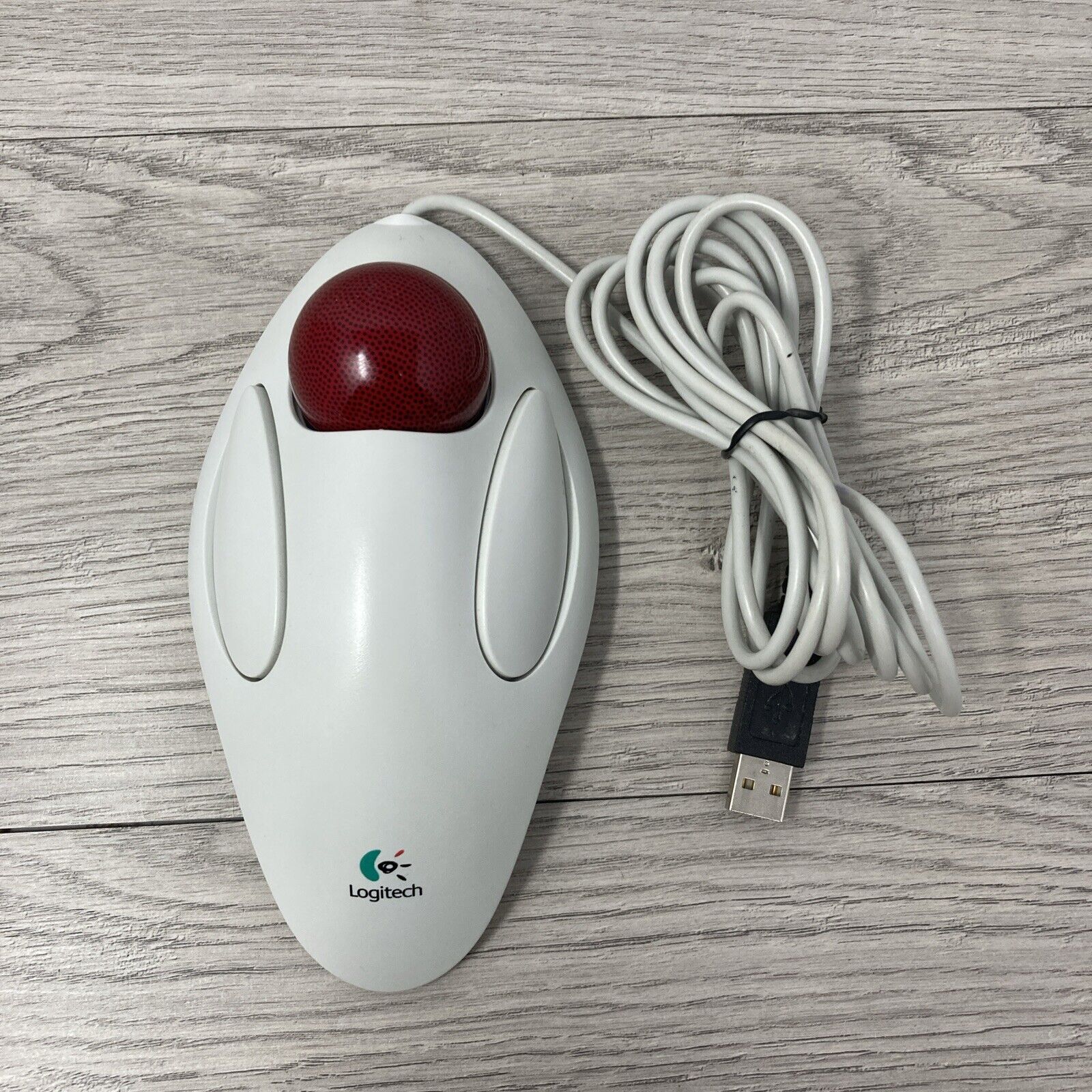 Logitech Trackman T-BB14 USB Red Marble Trackball Mouse Tested And Works