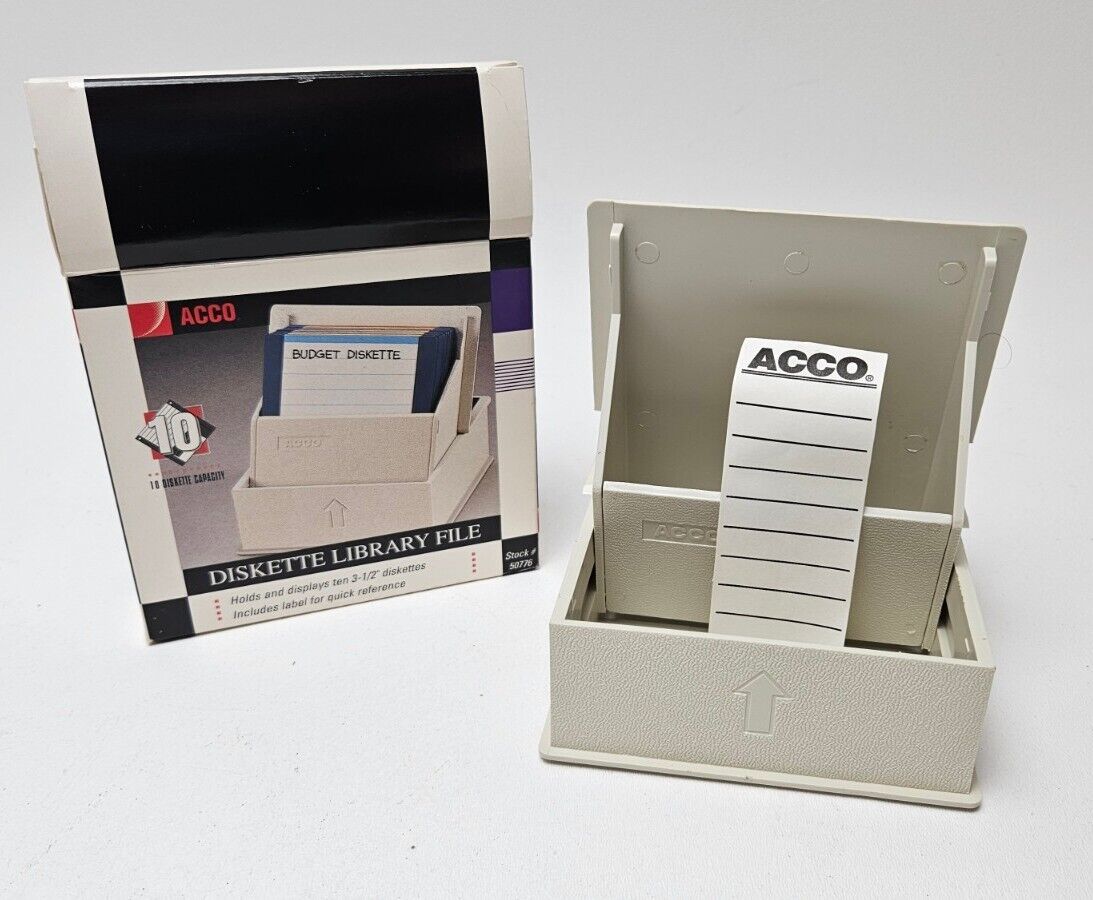 Vintage ACCO  3.5” Floppy Disk Library Case Organizer For 10 Diskettes NOS