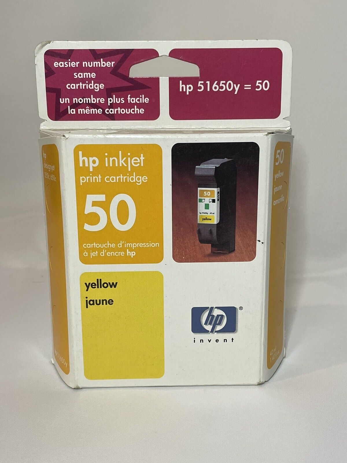 Vintage Genuine HP 50 Yellow Ink Cartridge 51650Y OEM Sealed Exp. 2003 Sealed