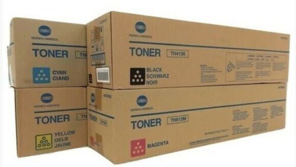 Set 4 Genuine Factory Sealed Konica Minolta TN413 TN613 Toner Cartridges