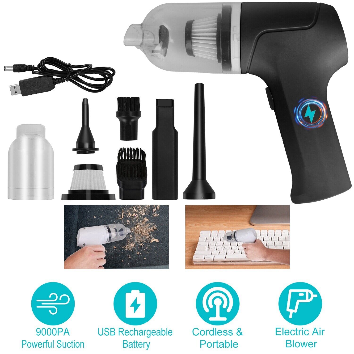 2IN1 Electric Cordless Air Duster Blower High Pressure for Computer Car Cleaning