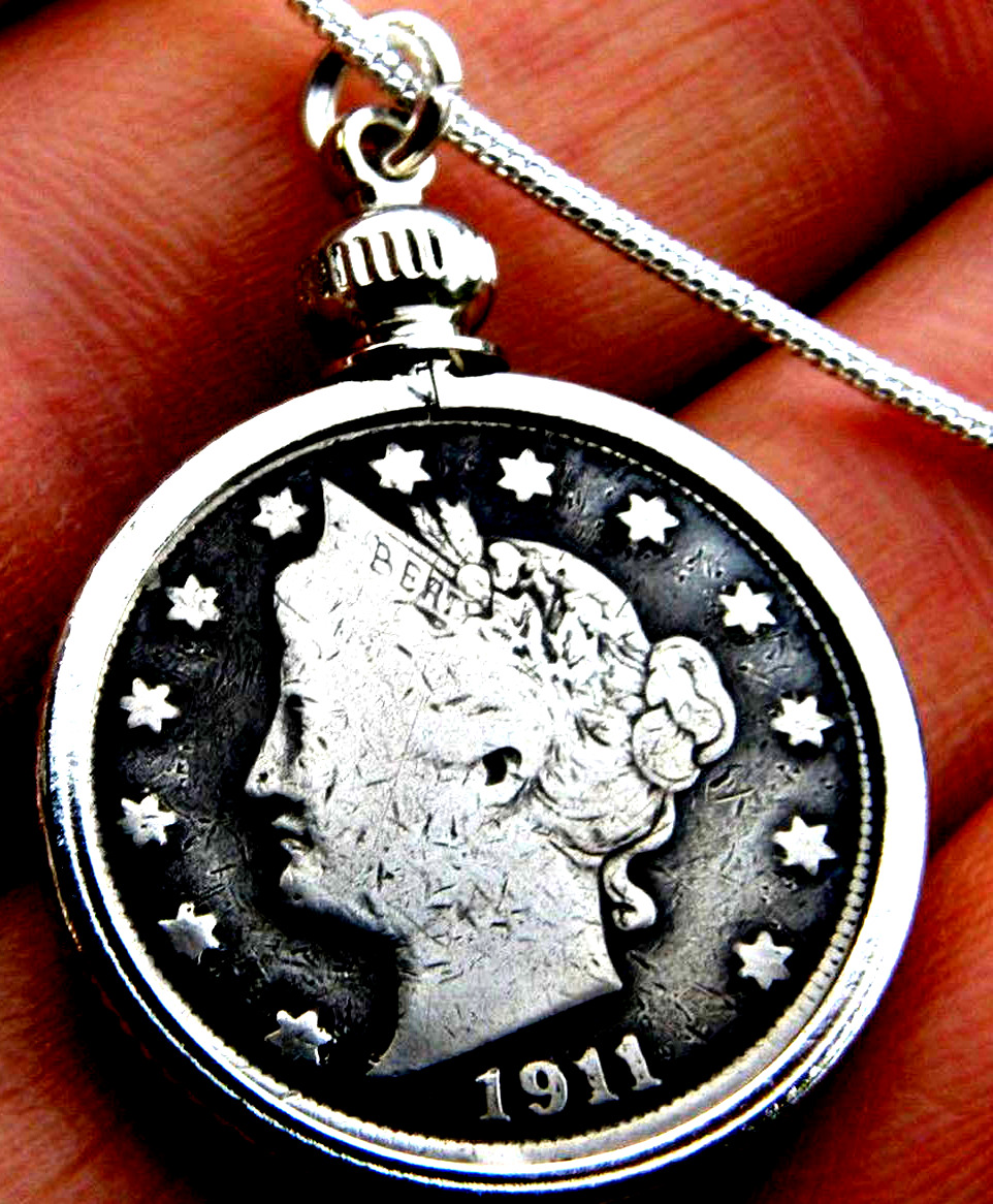 Necklace Pendant available various years vintage authentic Liberty Nickel V coin