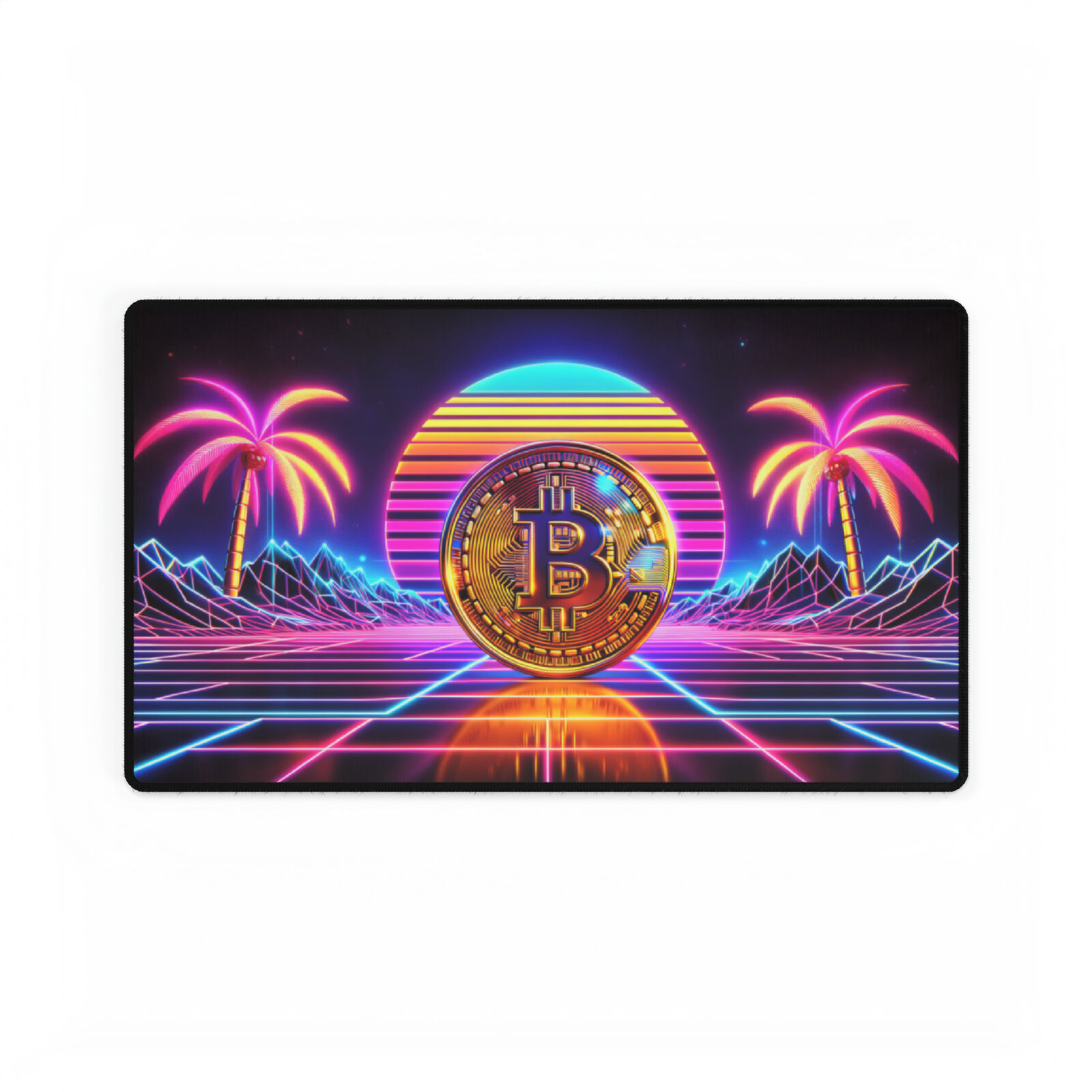 Bit coin Cryptocurrency Miami Cyberpunk style High Definition Desk Mat Mousepad