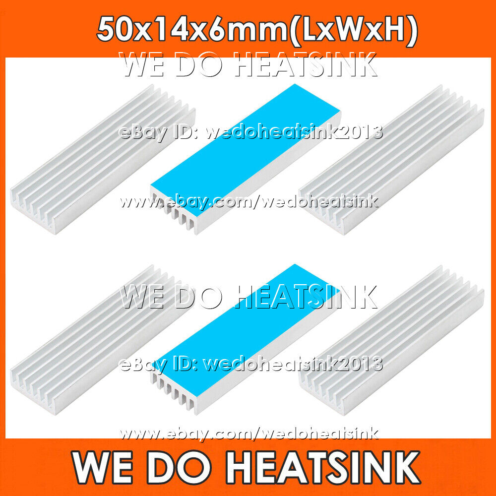50x14x6mm Silver Heatsink Cooler Radiator With Thermal Double Sided Adhesive Pad