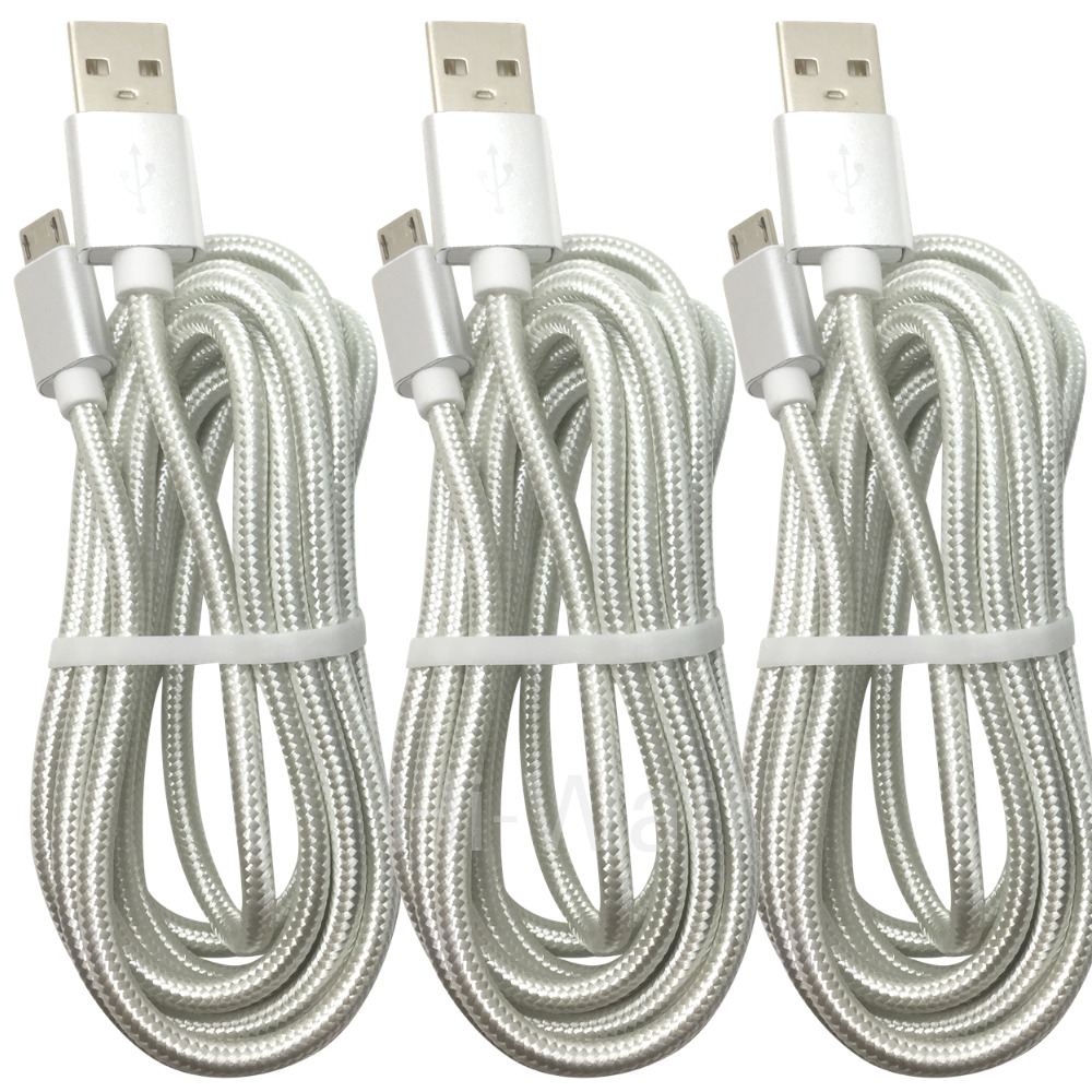 10Ft Braided Micro USB Cable Samsung S7 S6 LG Android Charger Charging Cord Lot
