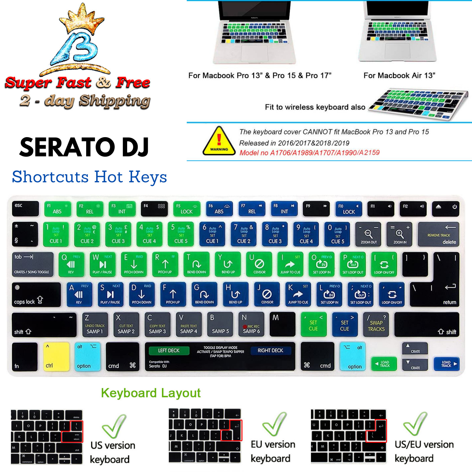 Serato DJ Hot key Shortcut For Macbook Air Pro iMac Keyboard Skin Silicone Cover
