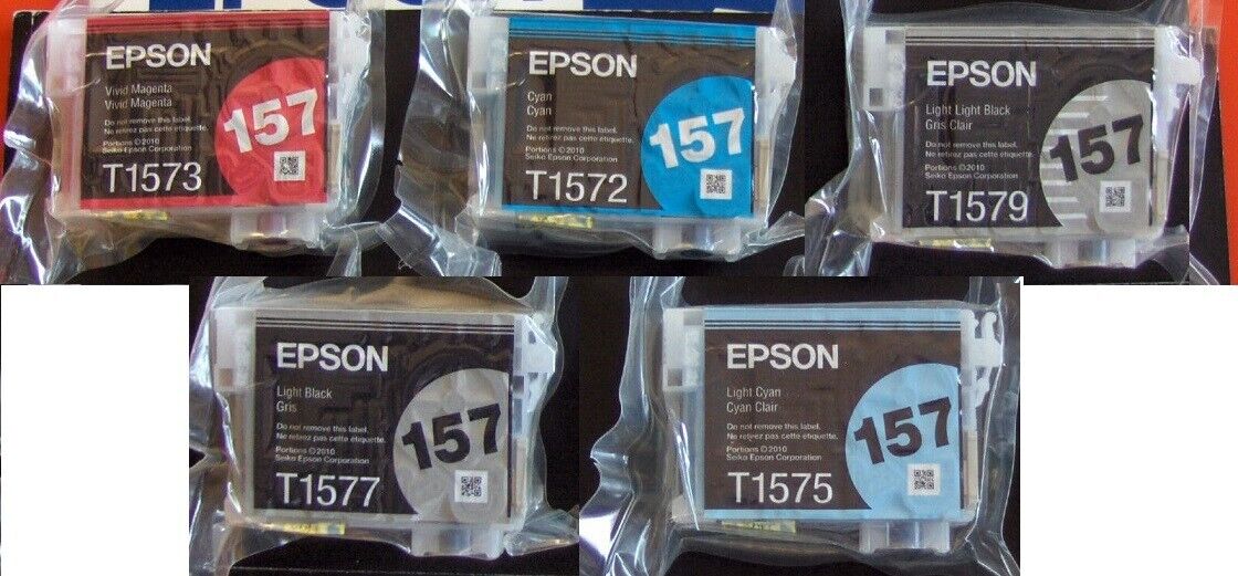 Genuine Set 5 Epson T1572 T1573 T1575 T1577 T1579 Inkjet Cartridges Sealed Bag