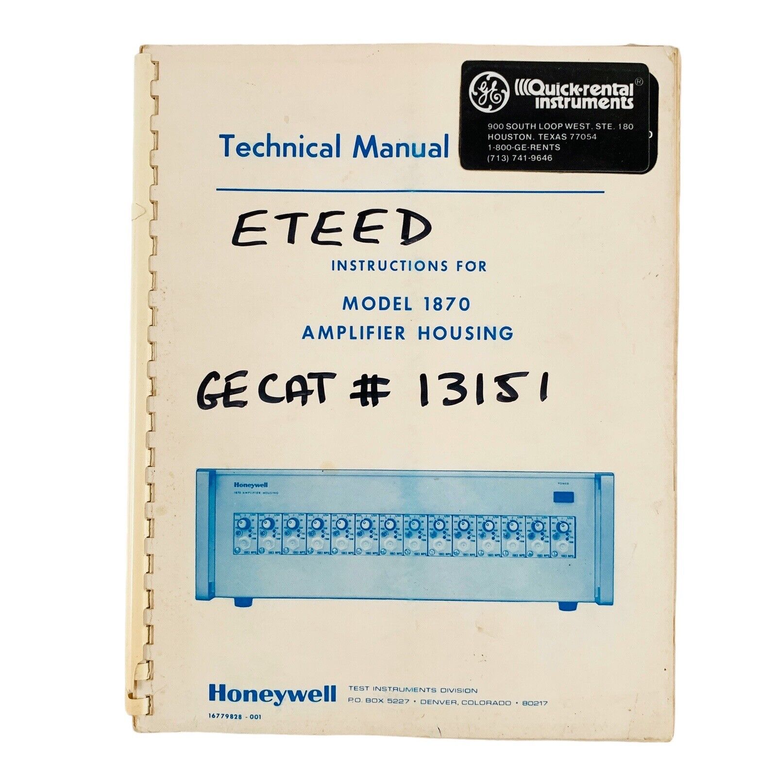 VTG 1977 Honeywell Model 1870 Technical Manual for Amplifier Housing