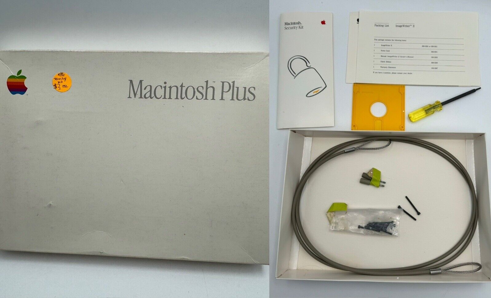 Vintage Macintosh Plus Security Kit Cable & Accessories In Original Box RARE
