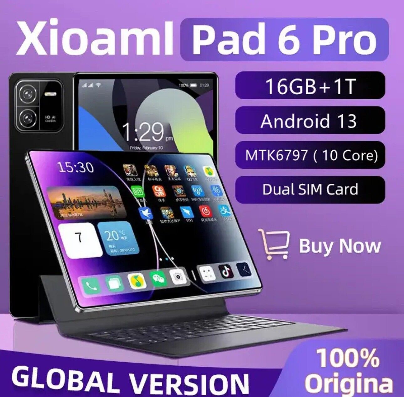 Global Version Pad 6 Pro Android 13 Tablet PC 16GB Ram 1Terabyte Memory