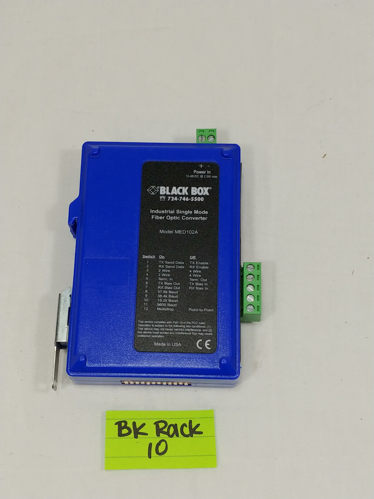 Black Box Industrial DIN Rail RS-232/RS-422/RS-485 Fiber Driver MED102A