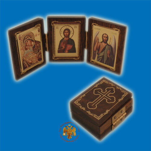 Orthodox Wooden Icon Triptych Gospel Style 4x5cm Orthodoxes Ikonen Triptychon 