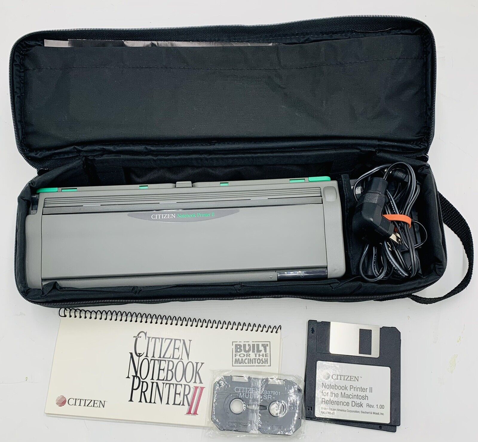 Vtg Citizen Notebook Printer II With Carry Case Spool Manual Data Battery