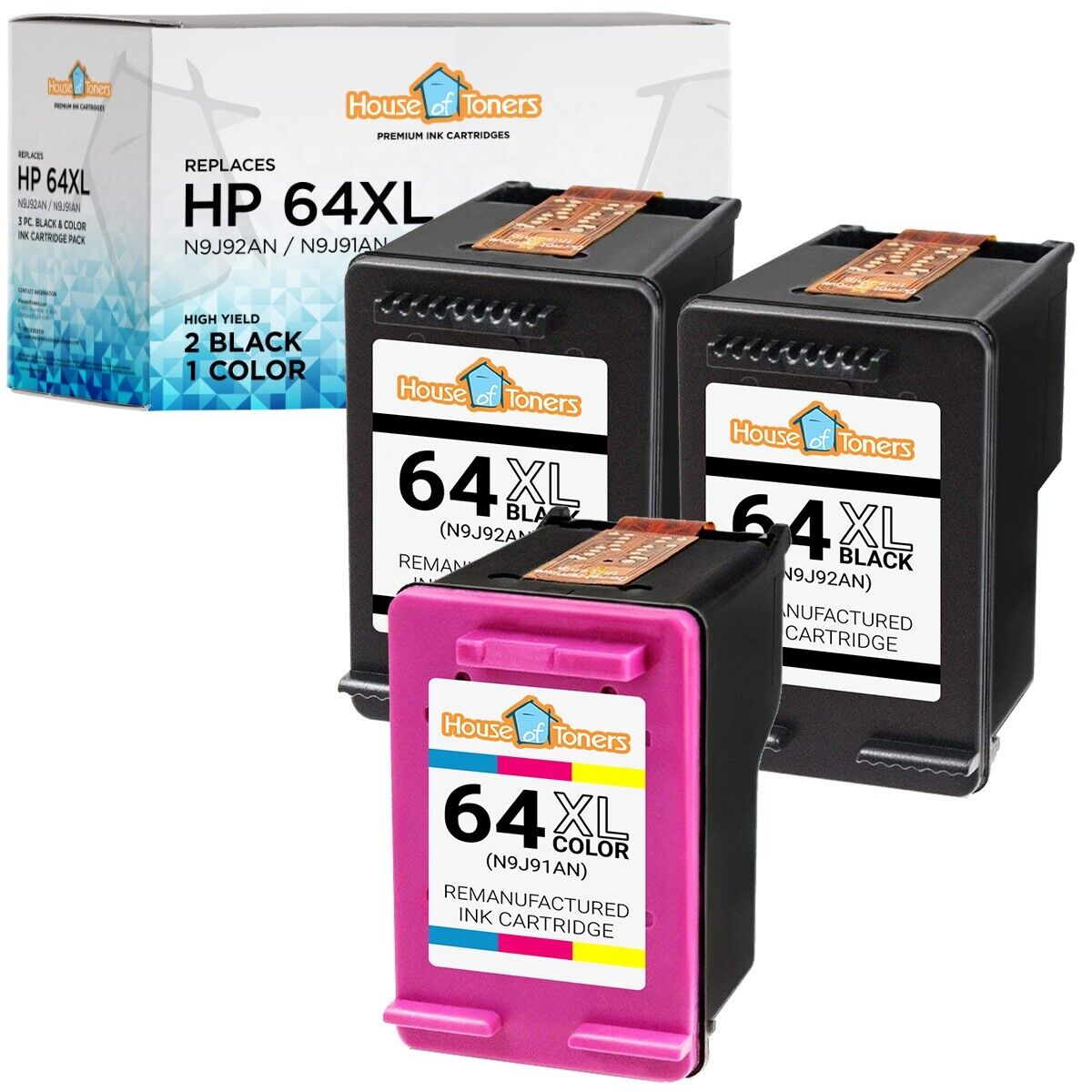 3PK for HP 64XL Black Color Ink HP ENVY 7120 7130 7132 7155 7158 7164 7800 7820