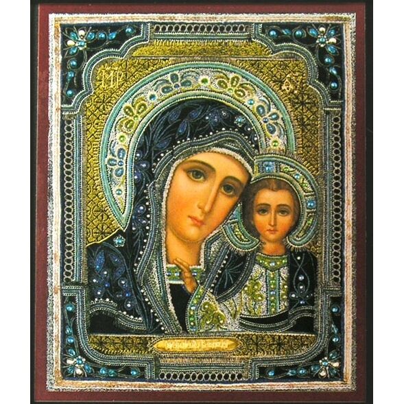 Russian wood icon Virgin of Kazan New  Gold and Silver Foil