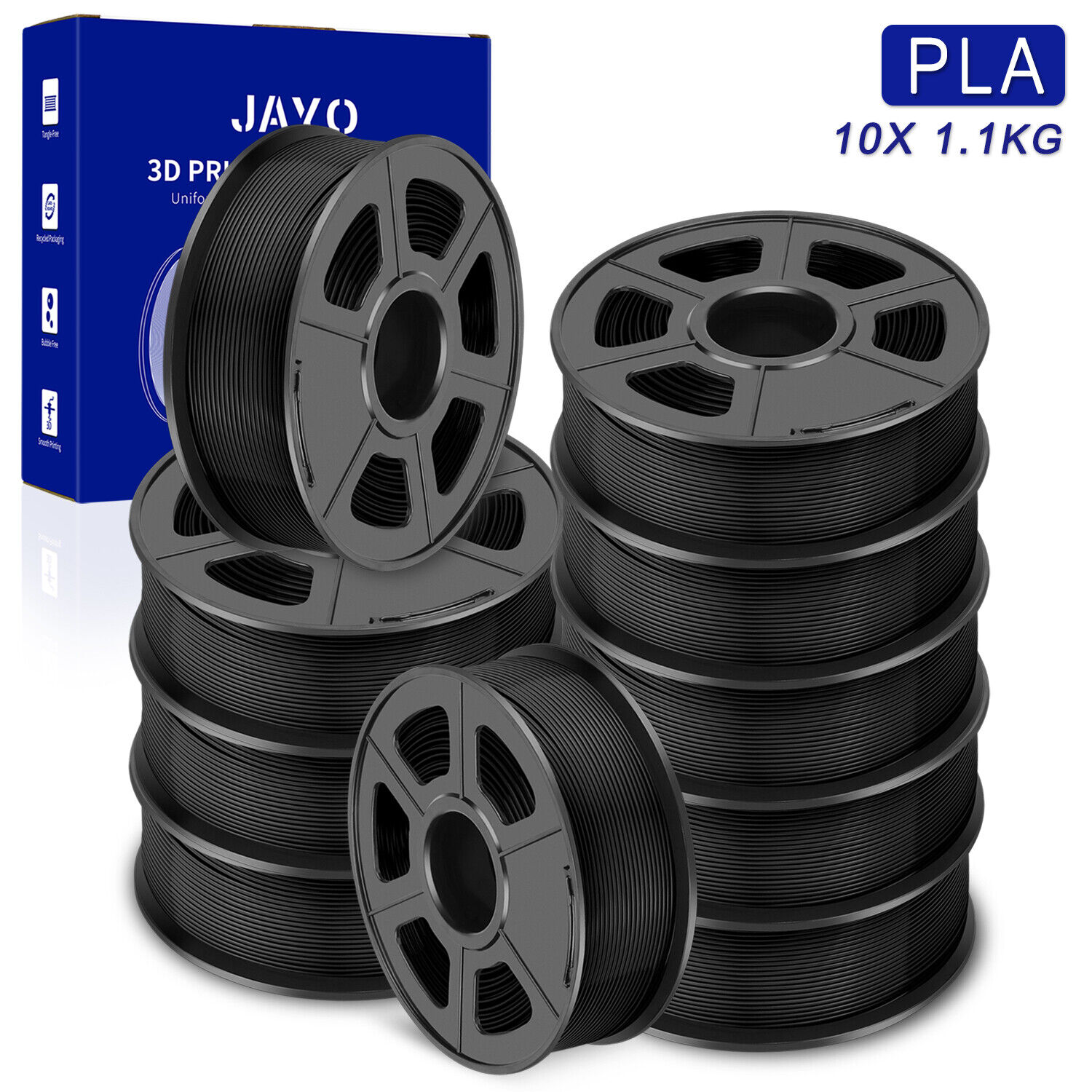 JAYO 10Rolls 1.75mm Filament 3D Printer PLA PLA+ SILK PETG 1.1KG Low Shrinkage